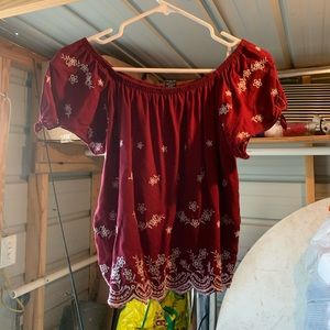 Red semi off the shoulder shirt